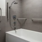 Ride-in shower grab rail