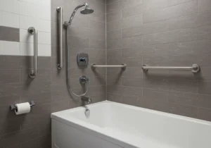 Ride-in shower grab rail